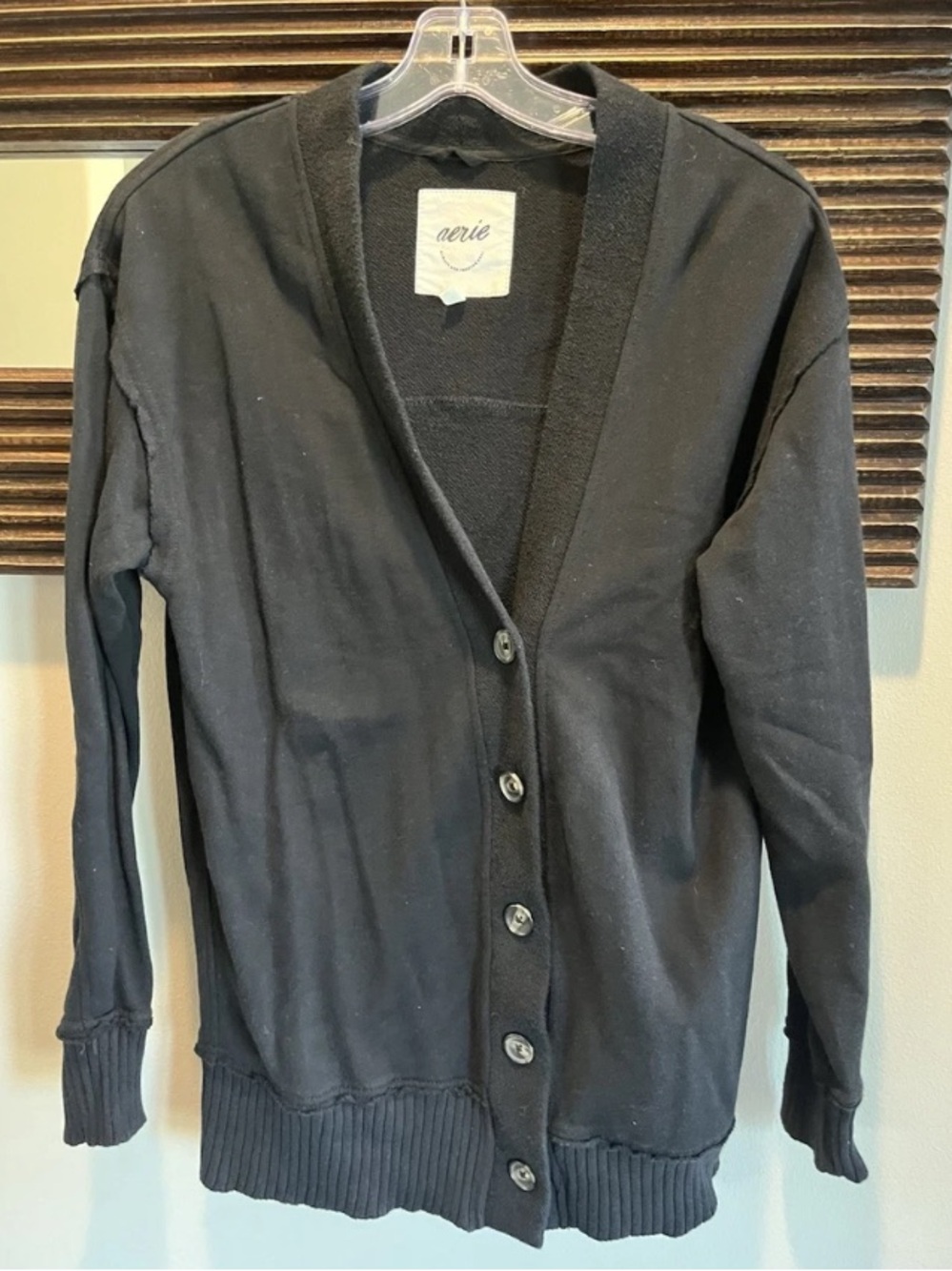 Aerie Relaxed V-neck Button-Front Black Cardigan Women’s XXS